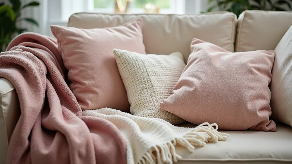 Handmade cushion covers and throws draped on furniture