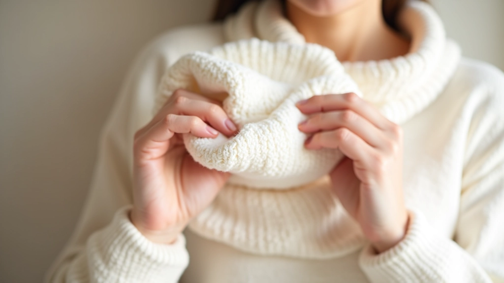 Hands folding a cream-coloured handmade cotton throw blanket with visible stitching detail on a bright, sunlit fabric surface