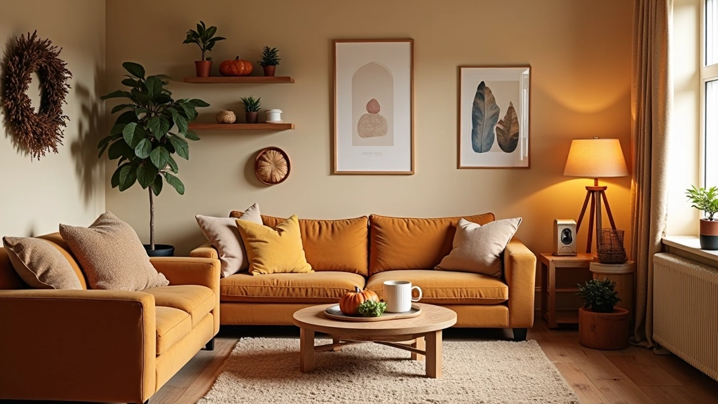 Home interior styled for autumn with warm colors and seasonal décor
