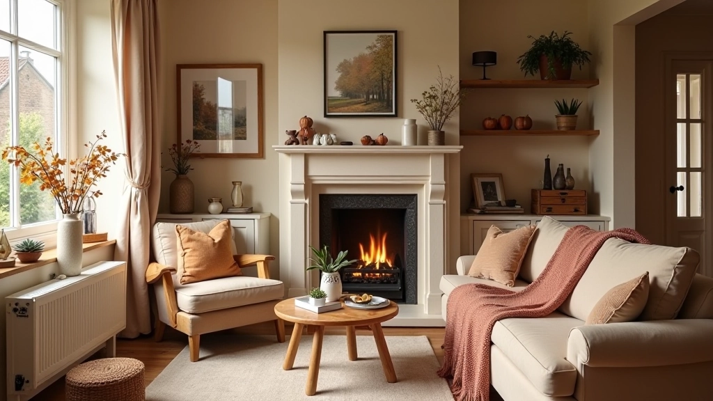 Home interior transitioning from autumn to winter styling with warm colours and textures
